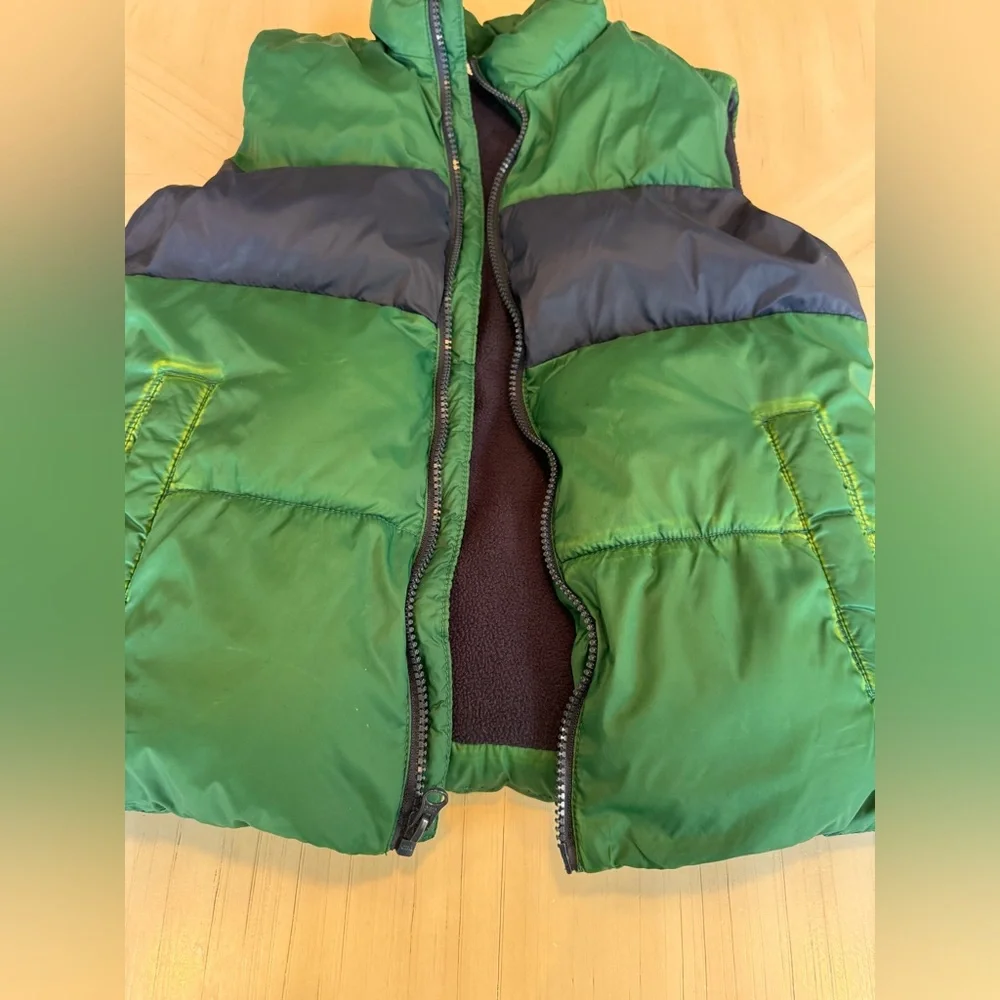 Old Navy Boys Frost-Free Puffer Vest Green Navy Quilted Size L 10-12